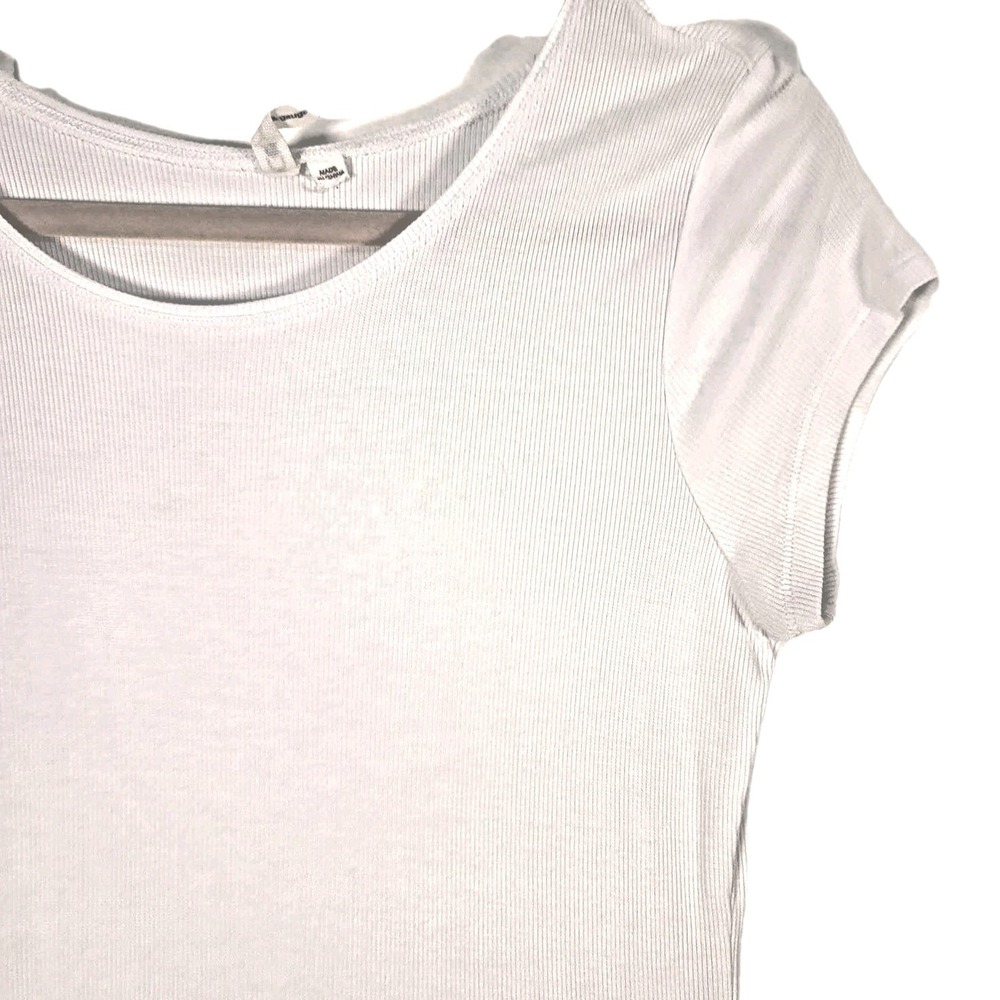 Cable & Gauge Y2K Shirt Womens L Ribbed Stretch Scoop Neck Short Sleeve White